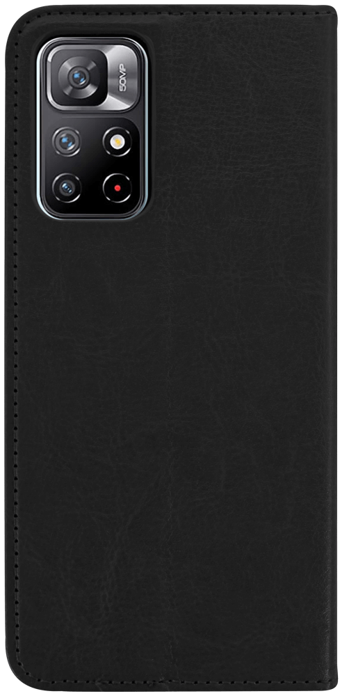 Xiaomi Poco M4 Pro 5G oldalra nyíló flipes bőrtok valódi bőr fekete