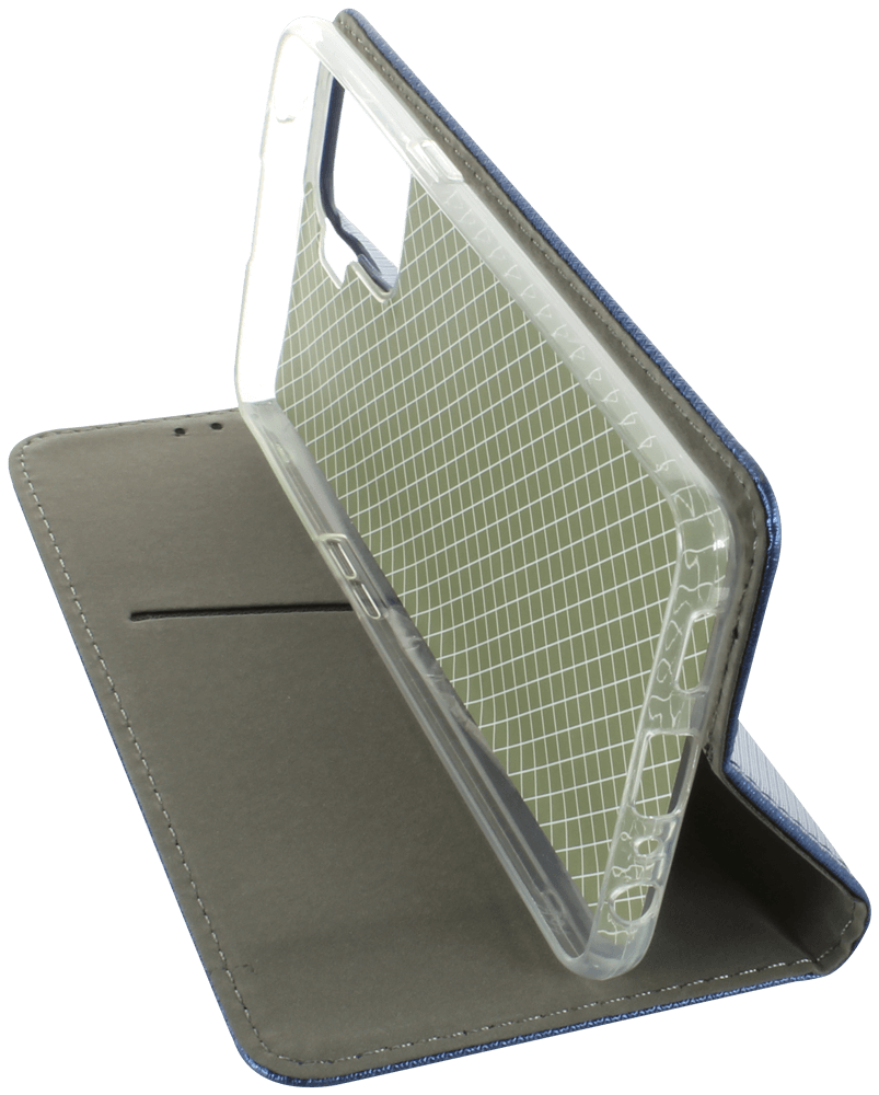 Oppo Reno5 F oldalra nyíló flipes bőrtok rombusz mintás sötétkék