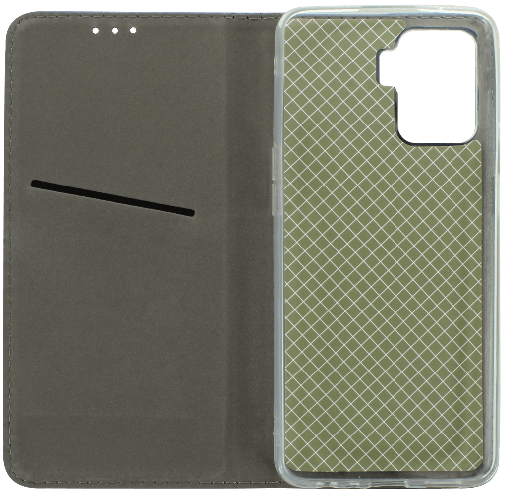 Oppo Reno5 F oldalra nyíló flipes bőrtok rombusz mintás sötétkék