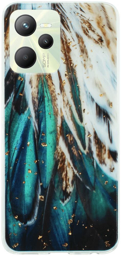 Realme C35 kemény hátlap Gold Glam Feathers