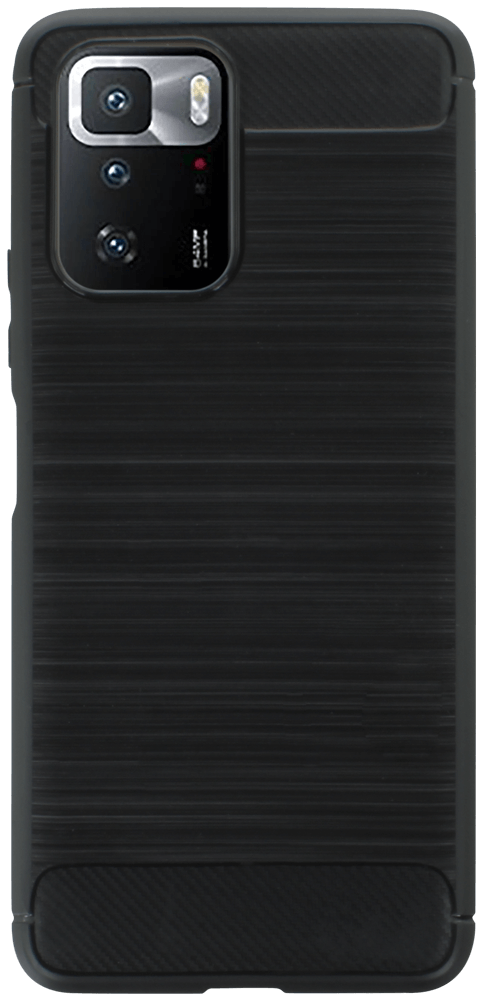 Xiaomi Poco X3 GT ütésálló szilikon tok szálcsiszolt-karbon minta légpárnás sarok fekete