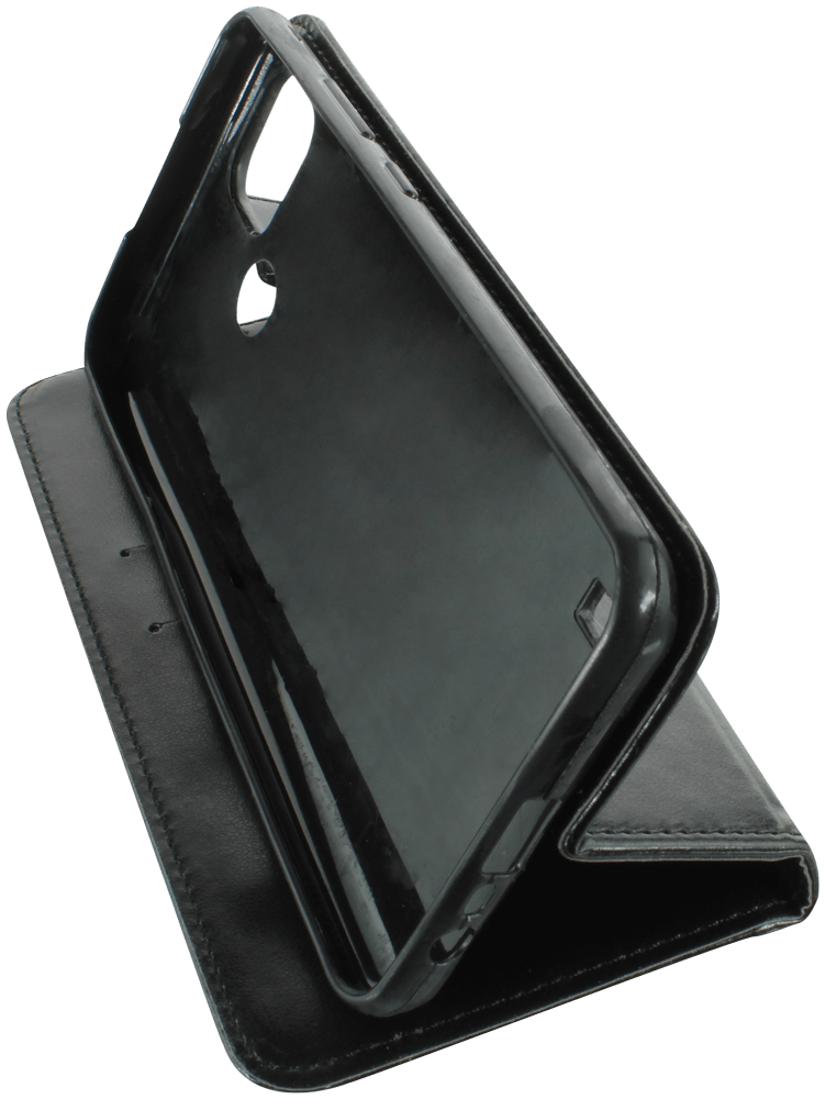 Realme C21 oldalra nyíló flipes bőrtok asztali tartó funkciós fekete