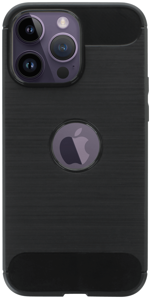 Apple iPhone 14 Pro Max ütésálló szilikon tok szálcsiszolt-karbon minta légpárnás sarok logó kihagyós fekete