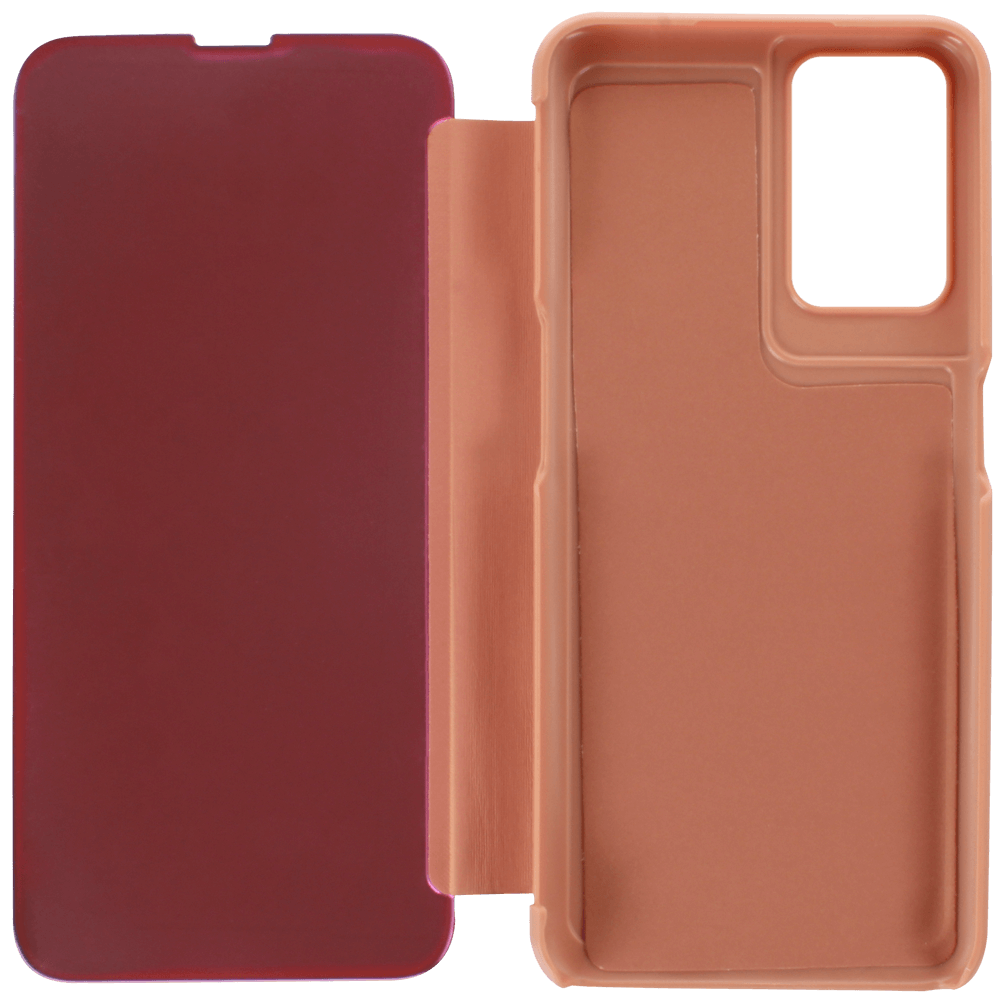 Oppo A96 oldalra nyíló flipes bőrtok Smart Clear View rozéarany