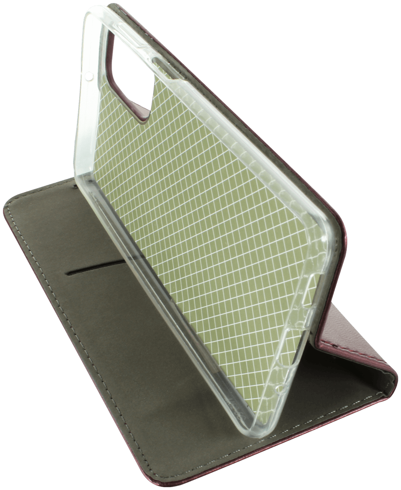 Samsung Galaxy M52 5G (SM-M526BR) oldalra nyíló flipes bőrtok asztali tartó funkciós bordó