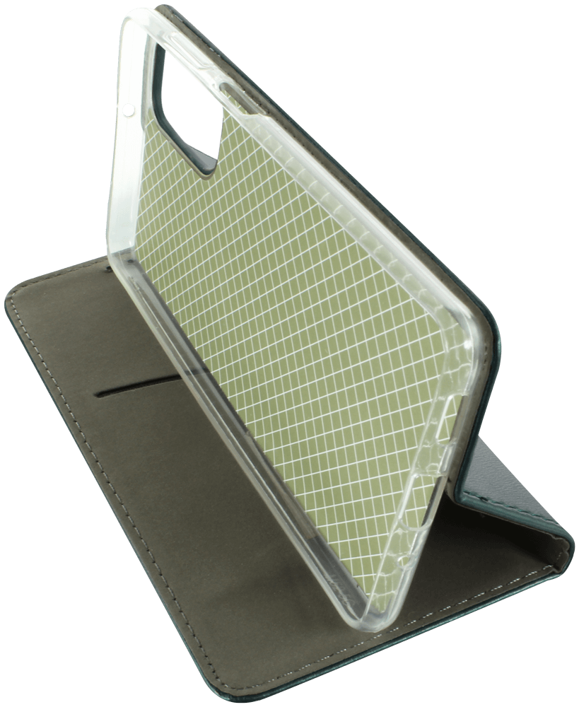 Samsung Galaxy M52 5G (SM-M526BR) oldalra nyíló flipes bőrtok asztali tartó funkciós sötétzöld