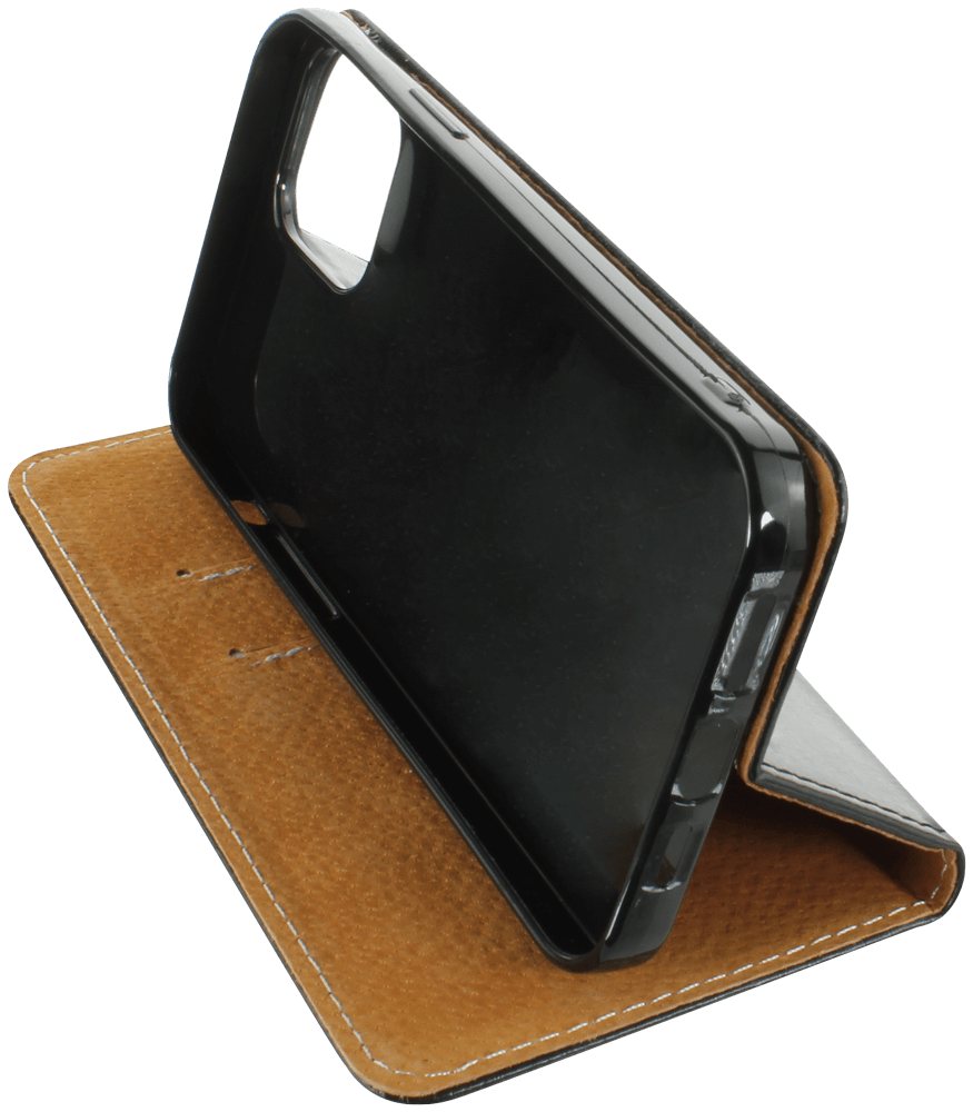 Apple iPhone 12 Pro Max oldalra nyíló flipes bőrtok valódi bőr fekete