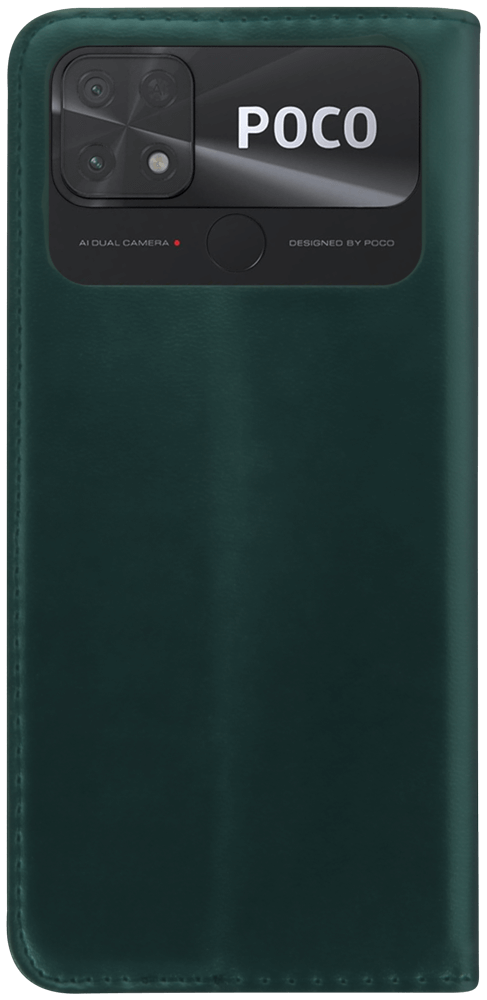 Xiaomi Poco C40 oldalra nyíló flipes bőrtok asztali tartó funkciós sötétzöld