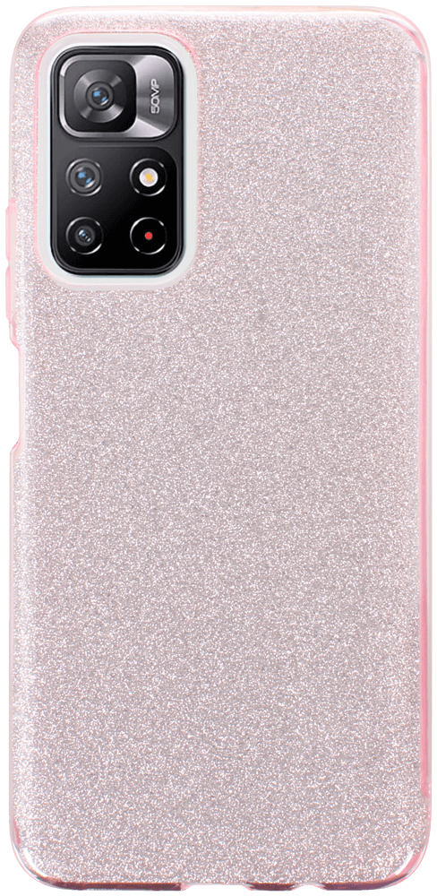 Xiaomi Poco M4 Pro 5G szilikon tok kivehető ezüst csillámporos réteg halvány rózsaszín