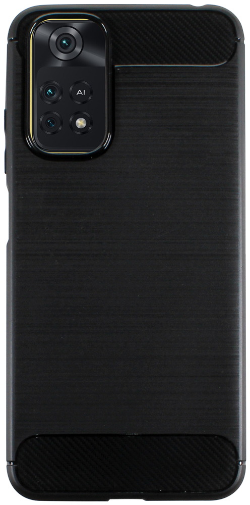 Xiaomi Poco M4 Pro ütésálló szilikon tok szálcsiszolt-karbon minta légpárnás sarok fekete