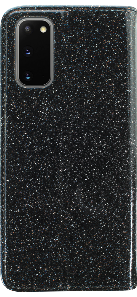 Samsung Galaxy S20 5G (SM-G981F) oldalra nyíló flipes bőrtok csillámos fekete