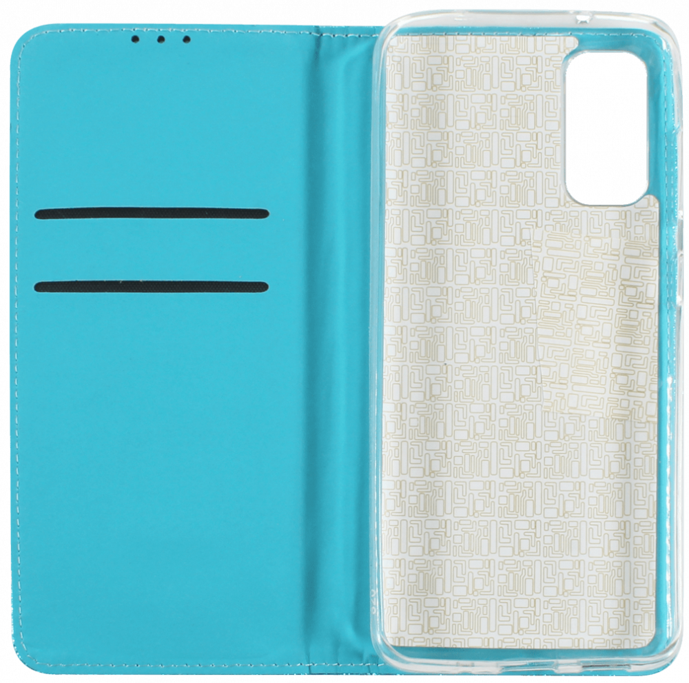 Samsung Galaxy S20 5G (SM-G981F) oldalra nyíló flipes bőrtok csillámos kék
