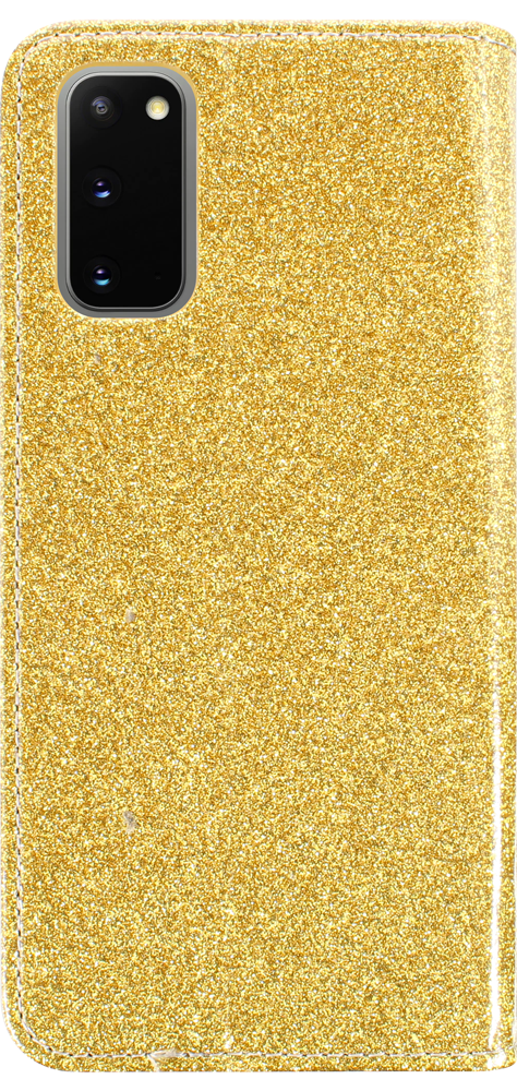 Samsung Galaxy S20 5G (SM-G981F) oldalra nyíló flipes bőrtok csillámos arany