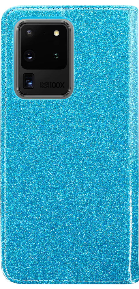 Samsung Galaxy S20 Ultra 5G (SM-G988B) oldalra nyíló flipes bőrtok csillámos kék