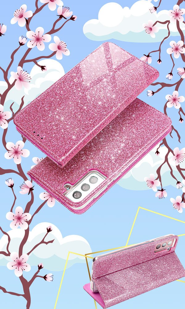 Samsung Galaxy S20 Plus 5G (SM-G986F) oldalra nyíló flipes bőrtok csillámos rózsaszín
