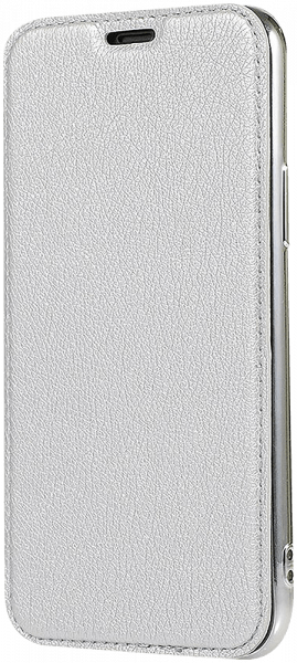 Samsung Galaxy S20 Ultra 5G (SM-G988B) oldalra nyíló flipes bőrtok átlátszó szilikon hátlap, fémhatású keret ezüst