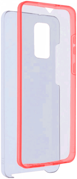 Samsung Galaxy S20 Ultra 5G (SM-G988B) kemény hátlap szilikon előlap piros kerettel 360° védelem átlátszó