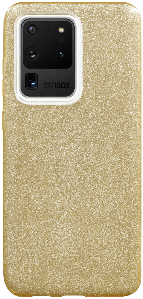 Samsung Galaxy S20 Ultra 5G (SM-G988B) szilikon tok kivehető ezüst csillámporos réteg halvány sárga