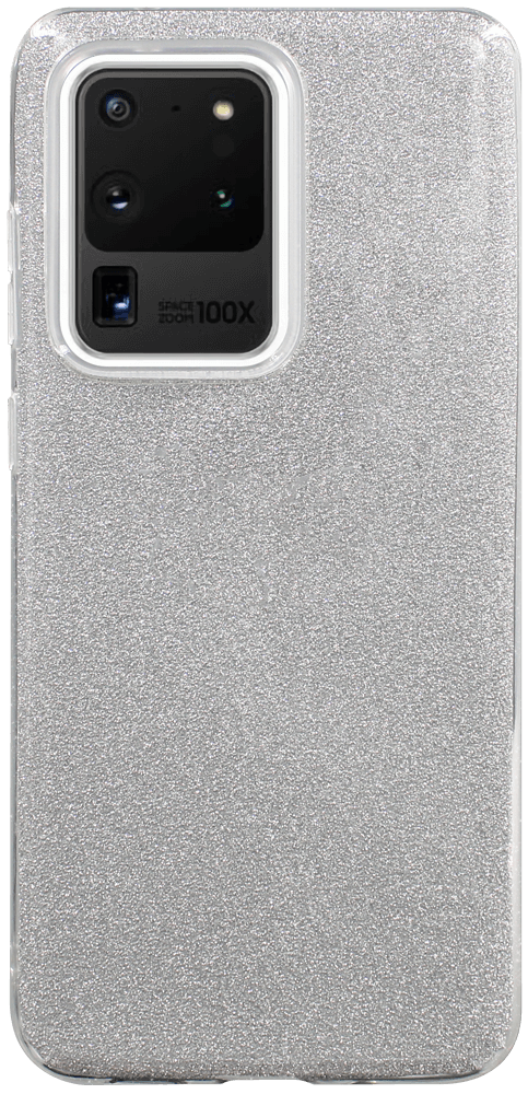 Samsung Galaxy S20 Ultra 5G (SM-G988B) szilikon tok kivehető ezüst csillámporos réteg átlátszó