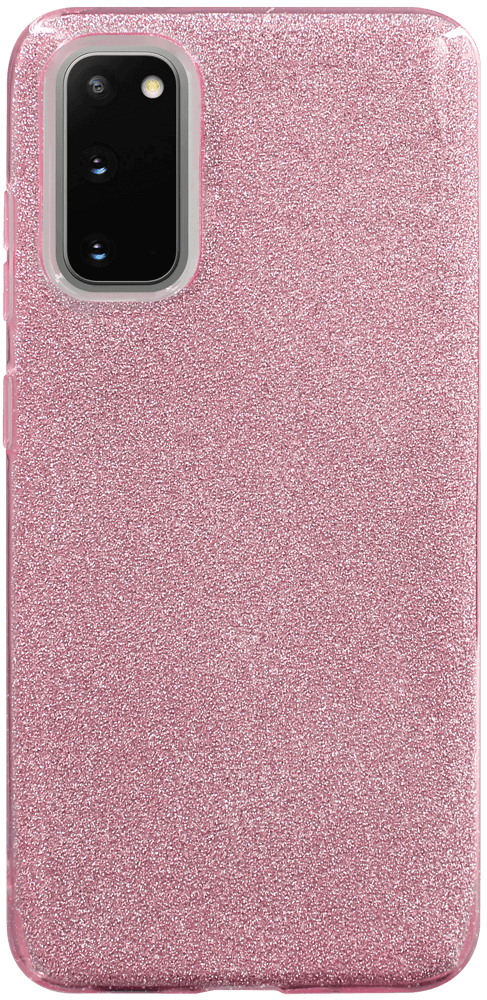 Samsung Galaxy S20 5G (SM-G981F) szilikon tok kivehető ezüst csillámporos réteg halvány rózsaszín