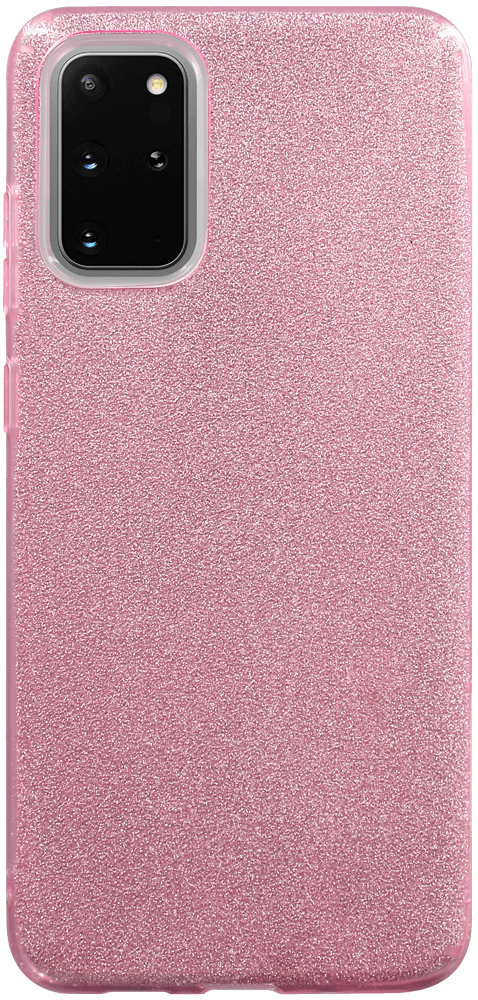 Samsung Galaxy S20 Plus 5G (SM-G986F) szilikon tok kivehető ezüst csillámporos réteg halvány rózsaszín