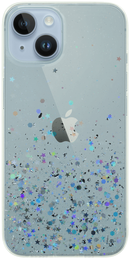 Apple iPhone 14 kemény hátlap szilikon kerettel flitteres átlátszó