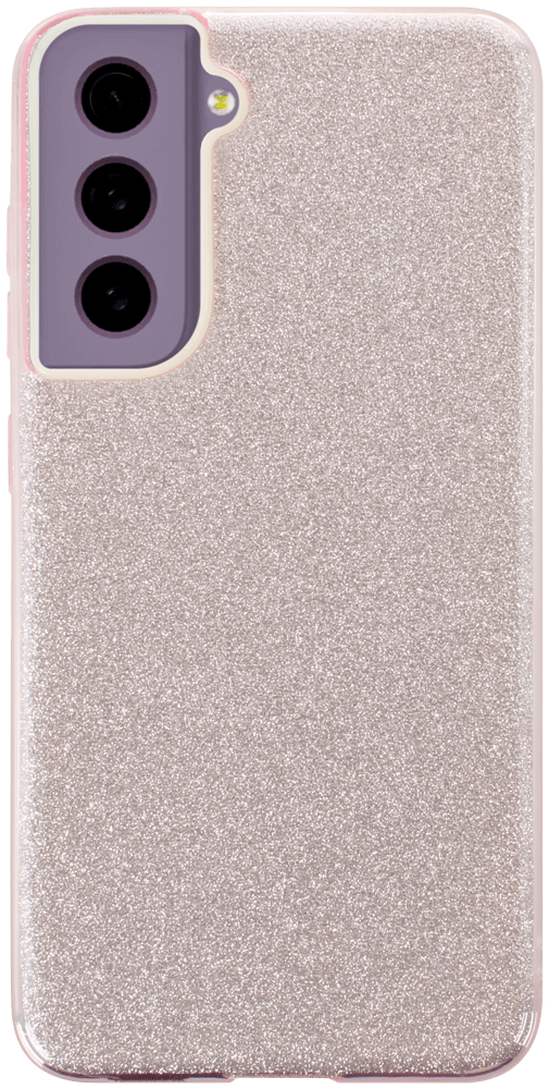 Samsung Galaxy S21 FE szilikon tok kivehető ezüst csillámporos réteg halvány rózsaszín