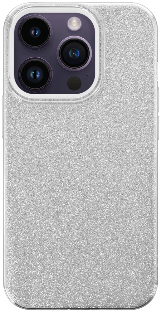 Apple iPhone 14 Pro szilikon tok kivehető ezüst csillámporos réteg átlátszó