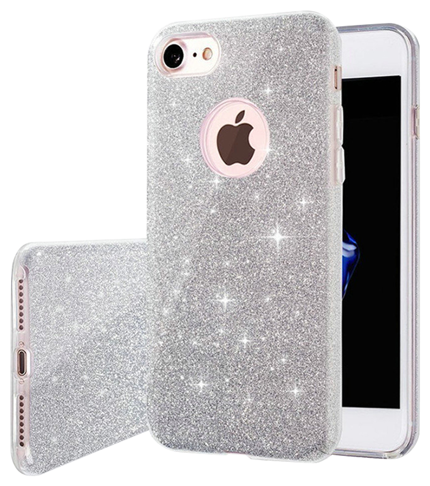 Apple iPhone 14 Pro szilikon tok kivehető ezüst csillámporos réteg átlátszó