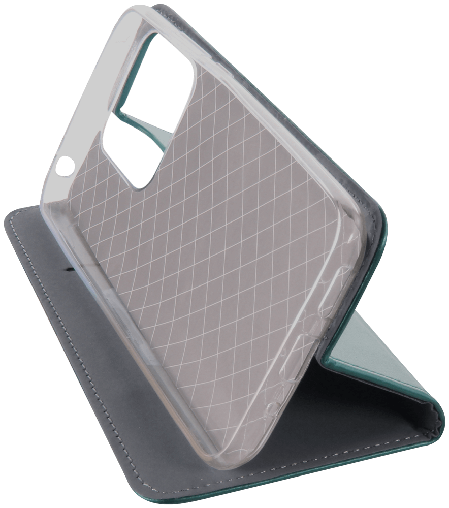 Xiaomi Redmi 10A oldalra nyíló flipes bőrtok asztali tartó funkciós sötétzöld