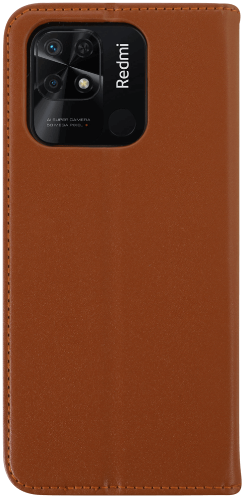 Xiaomi Redmi 10C oldalra nyíló flipes bőrtok valódi bőr barna