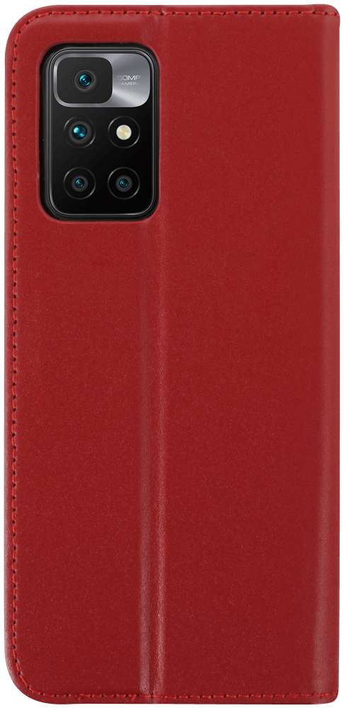 Xiaomi Redmi 10 oldalra nyíló flipes bőrtok valódi bőr piros