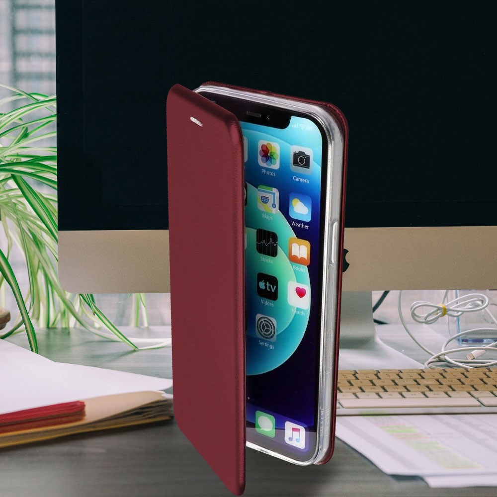 Samsung Galaxy A23 (SM-A235F) oldalra nyíló mágneses flipes bőrtok prémium minőség bordó