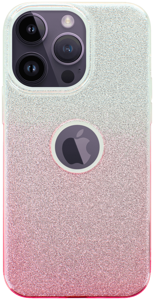 Apple iPhone 14 Pro Max szilikon tok csillogó hátlap logó kihagyós rózsaszín/ezüst