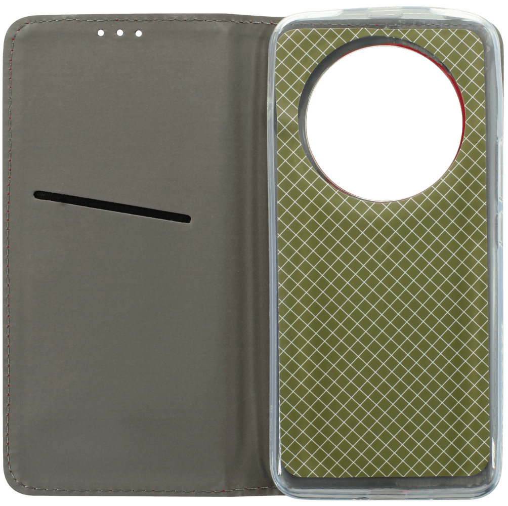 Honor Magic 5 Pro oldalra nyíló flipes bőrtok rombusz mintás piros