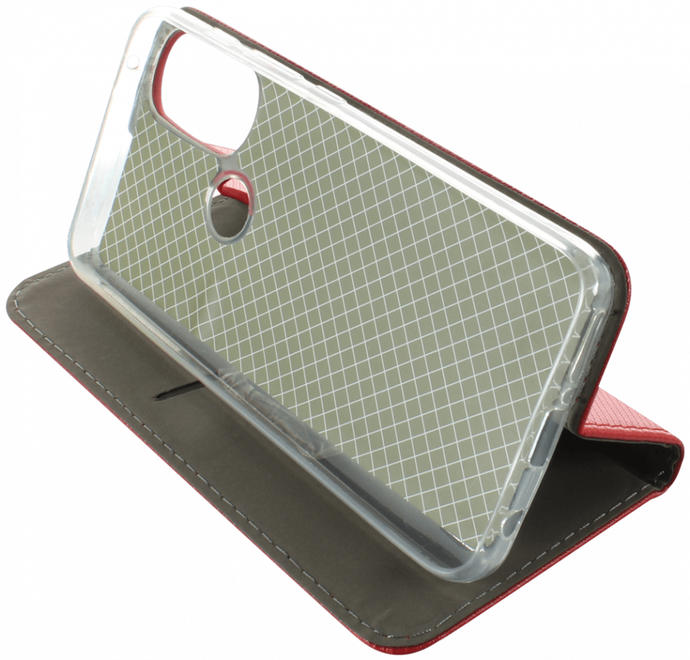 Motorola Moto G71 oldalra nyíló flipes bőrtok rombusz mintás piros