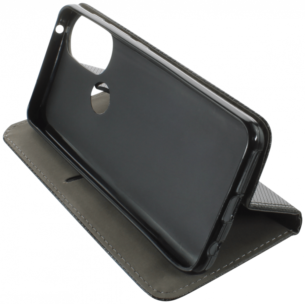 Motorola Moto G71 oldalra nyíló flipes bőrtok rombusz mintás fekete