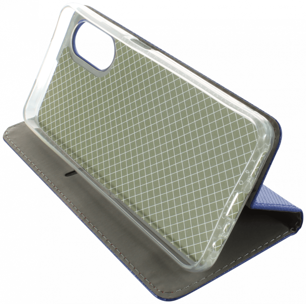 Oppo A17 oldalra nyíló flipes bőrtok rombusz mintás sötétkék