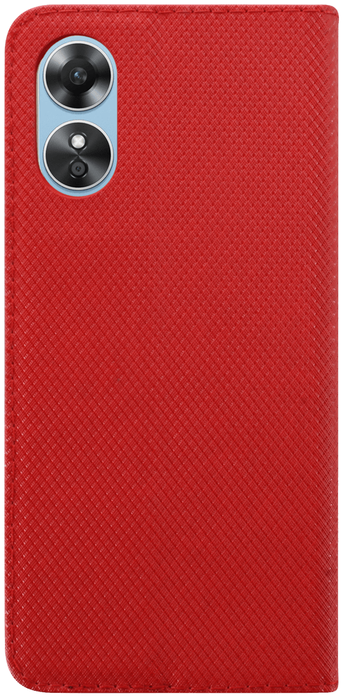 Oppo A17 oldalra nyíló flipes bőrtok rombusz mintás piros