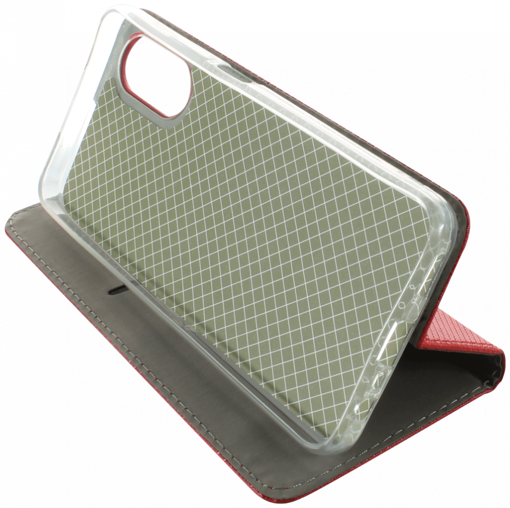 Oppo A17 oldalra nyíló flipes bőrtok rombusz mintás piros