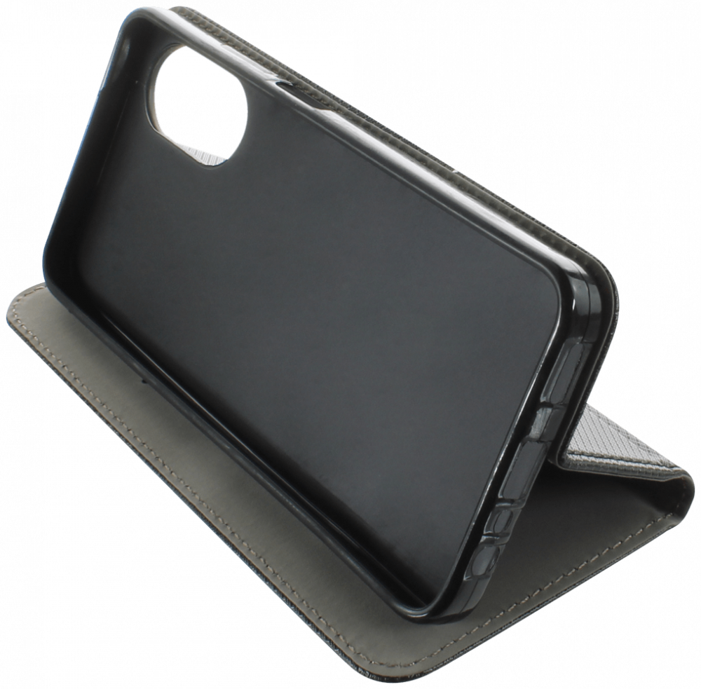 Oppo A17 oldalra nyíló flipes bőrtok rombusz mintás fekete