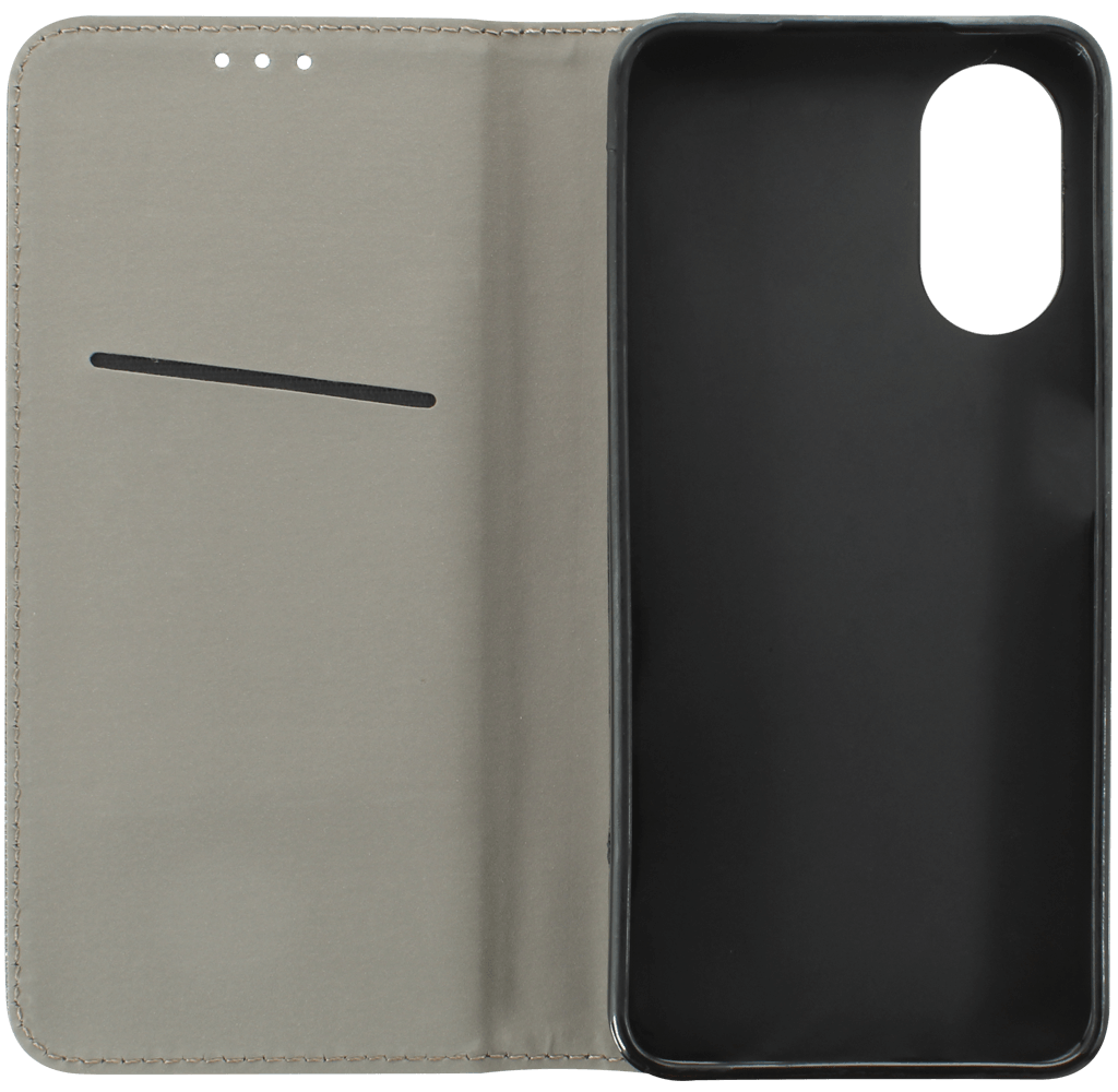 Oppo A17 oldalra nyíló flipes bőrtok rombusz mintás fekete