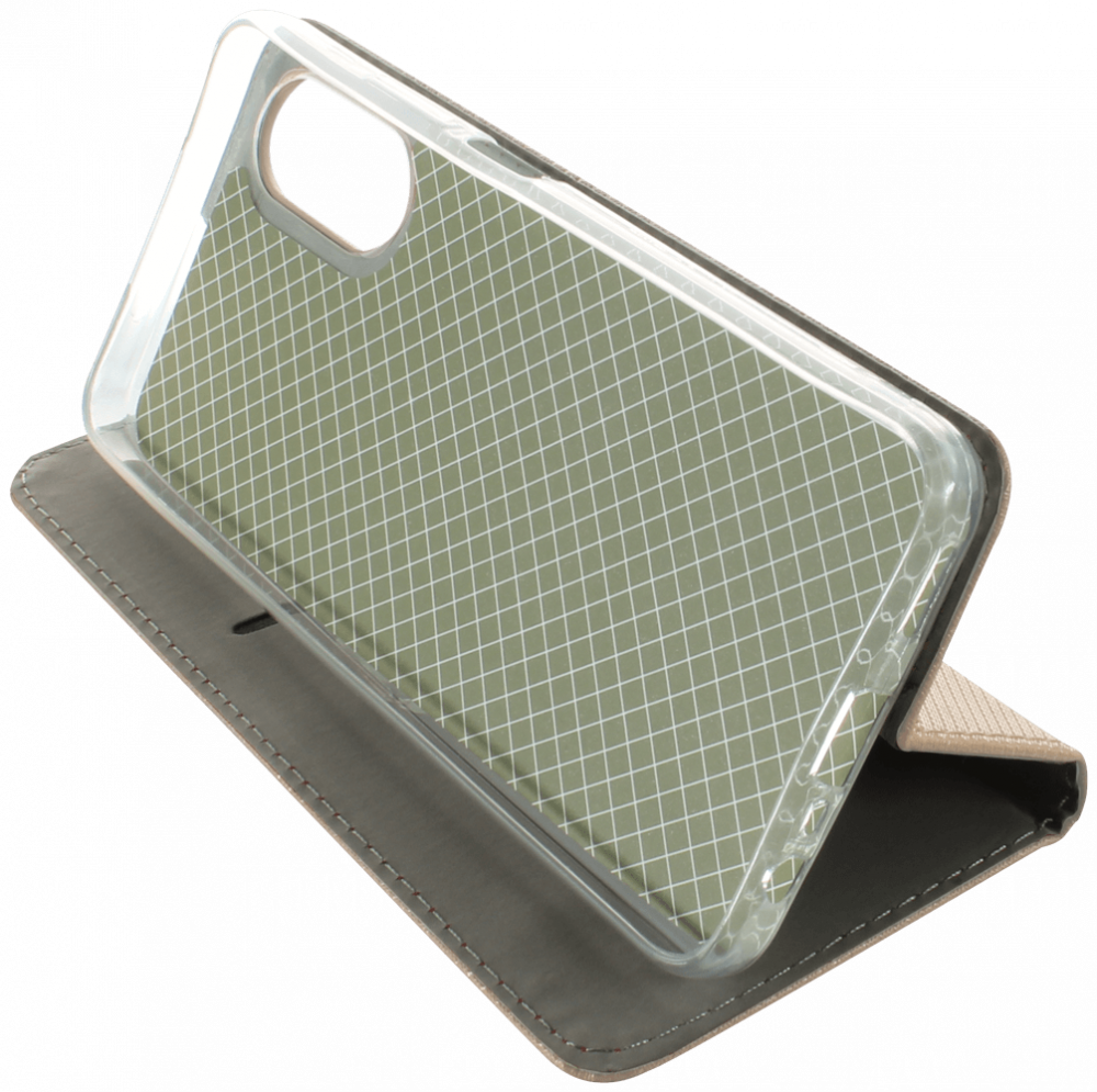 Oppo A17 oldalra nyíló flipes bőrtok rombusz mintás arany