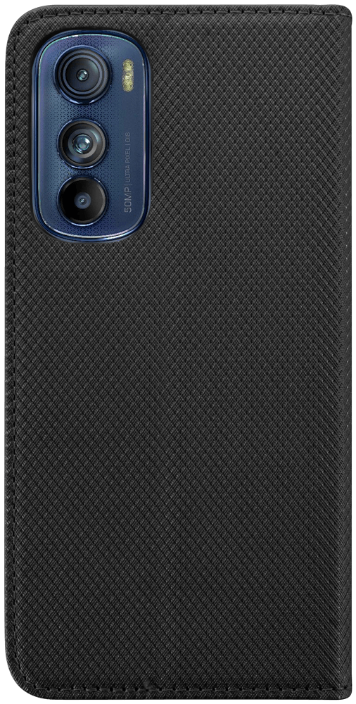 Motorola Edge 30 oldalra nyíló flipes bőrtok rombusz mintás fekete