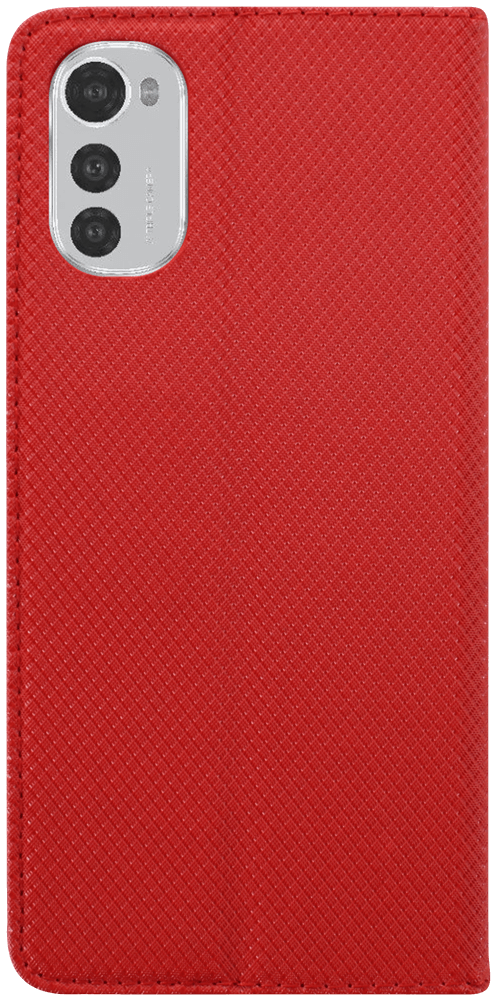 Motorola Moto E32 oldalra nyíló flipes bőrtok rombusz mintás piros