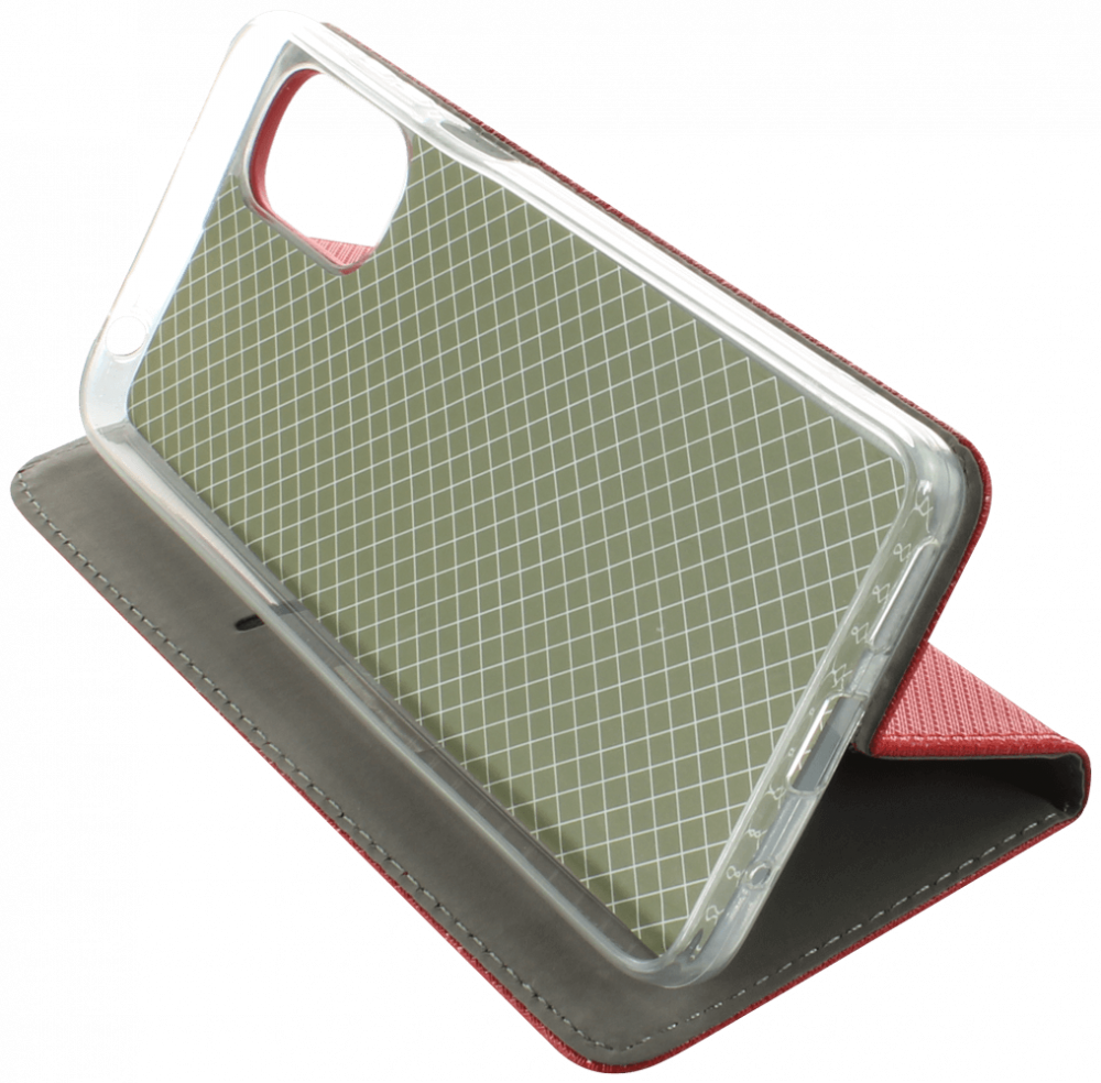 Motorola Moto E32 oldalra nyíló flipes bőrtok rombusz mintás piros