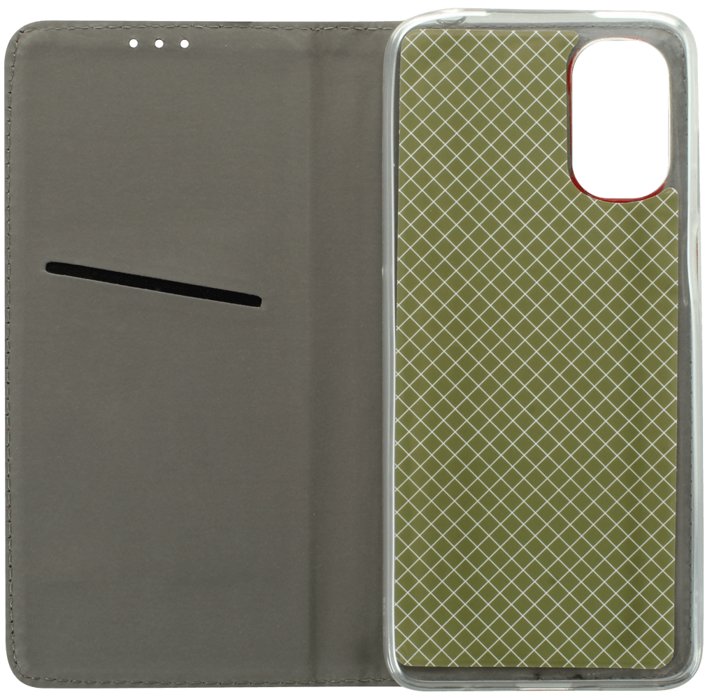 Motorola Moto E32 oldalra nyíló flipes bőrtok rombusz mintás piros
