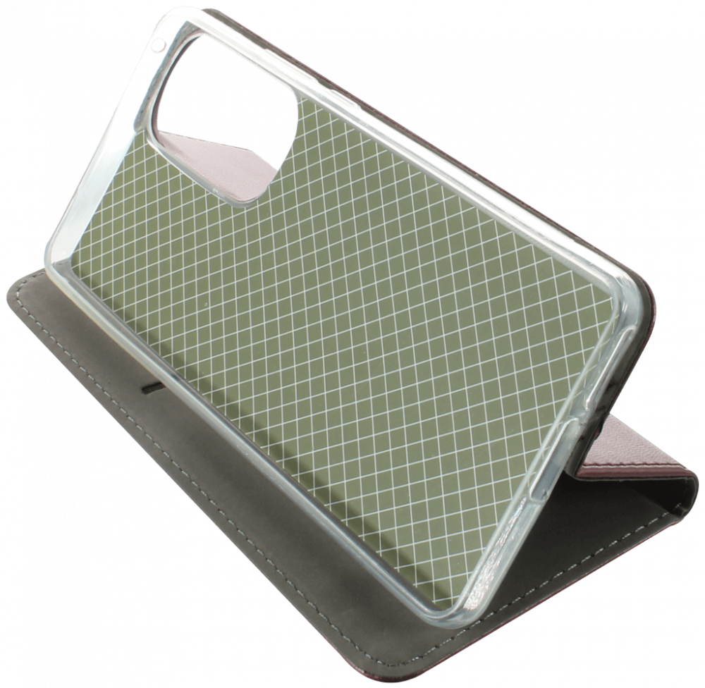 Motorola Edge 30 oldalra nyíló flipes bőrtok asztali tartó funkciós bordó