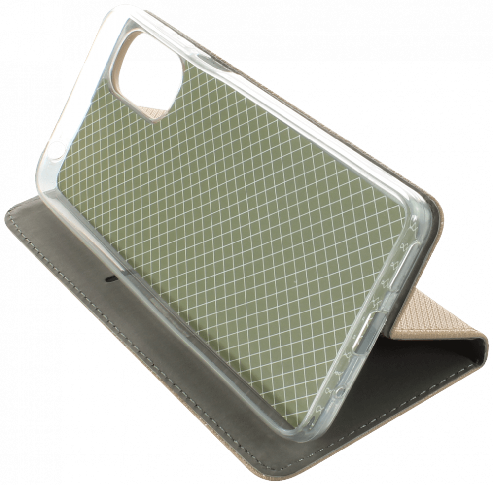 Motorola Moto E32s oldalra nyíló flipes bőrtok rombusz mintás arany