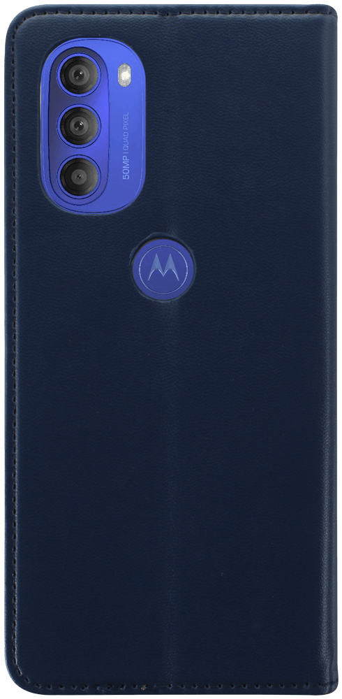 Motorola Moto G51 5G oldalra nyíló flipes bőrtok asztali tartó funkciós sötétkék